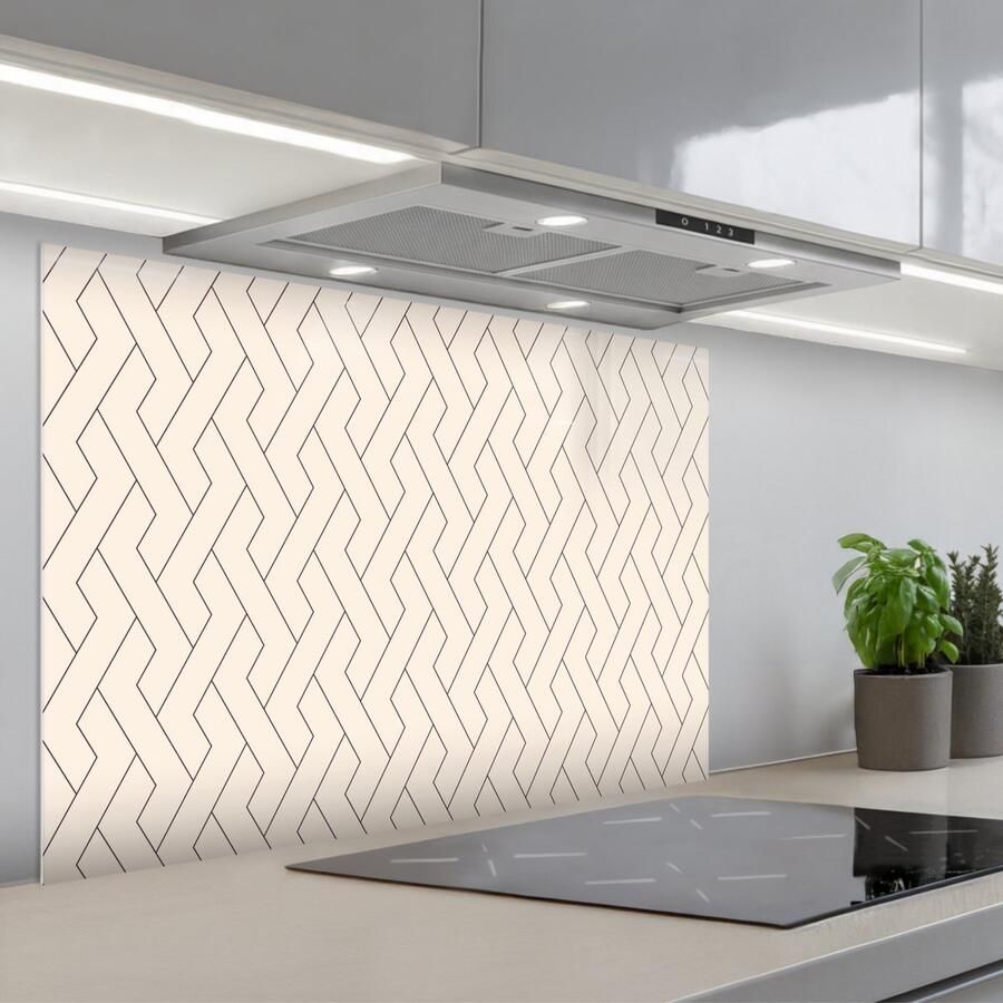 KitchenYeah Spatscherm 80x55 cm Zelfklevende achterwand Beige Zigzag Patroon Keuken muurbeschermer Spatwand fornuis