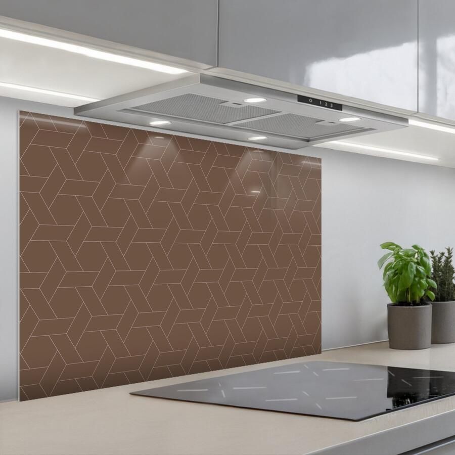 KitchenYeah Spatscherm 80x55 cm Zelfklevende achterwand Bruin Roze Patroon Keuken muurbeschermer Spatwand fornuis