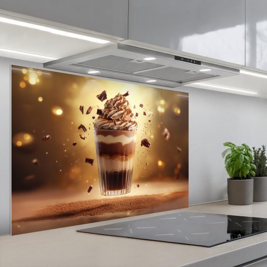 KitchenYeah Spatscherm 80x55 cm Zelfklevende achterwand Dessert Chocolade Zoet Eten Keuken muurbeschermer Spatwand fornuis