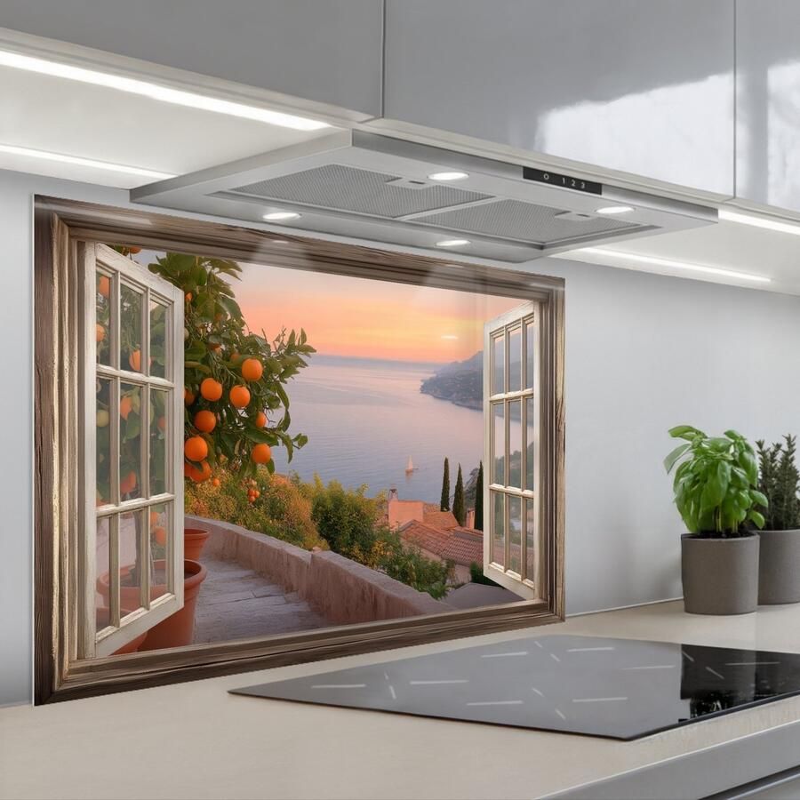 KitchenYeah Spatscherm 90x60 cm Zelfklevende achterwand Doorkijk Uitzicht Meer Landschap Keuken muurbeschermer Spatwand fornuis - Foto 1