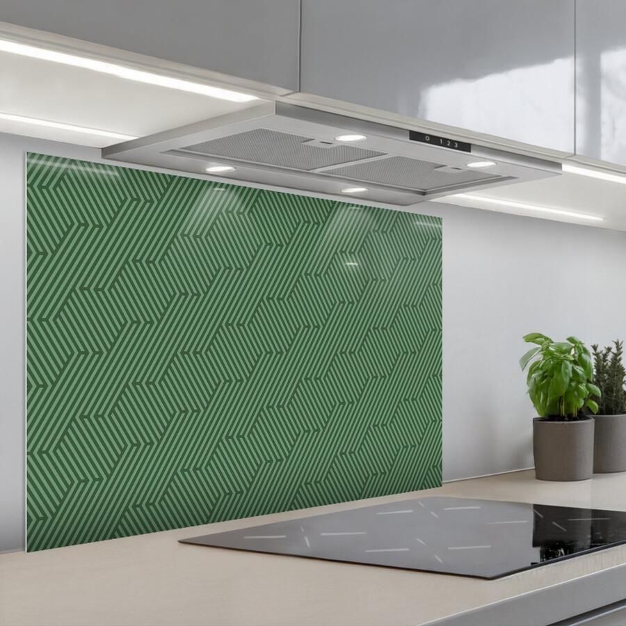 KitchenYeah Spatscherm 80x55 cm Zelfklevende achterwand Groen Strepen Patroon Keuken muurbeschermer Spatwand fornuis