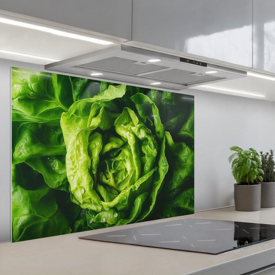 KitchenYeah Spatscherm 80x55 cm Zelfklevende achterwand Groente Sla Groen Keuken muurbeschermer Spatwand fornuis - Foto 1
