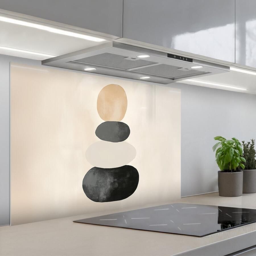 KitchenYeah Spatscherm 90x60 cm Zelfklevende achterwand Japandi Wabi sabi Beige Keuken muurbeschermer Spatwand fornuis