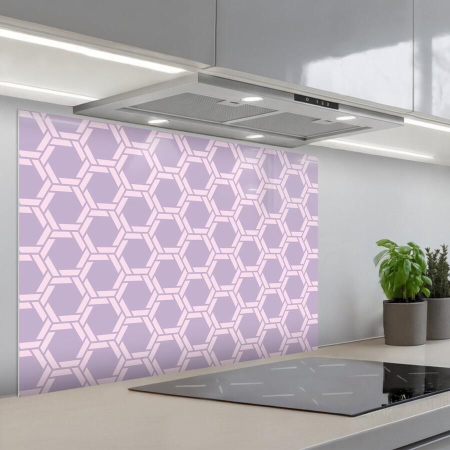 KitchenYeah Spatscherm 90x60 cm Zelfklevende achterwand Patroon Roze Paars Keuken muurbeschermer Spatwand fornuis