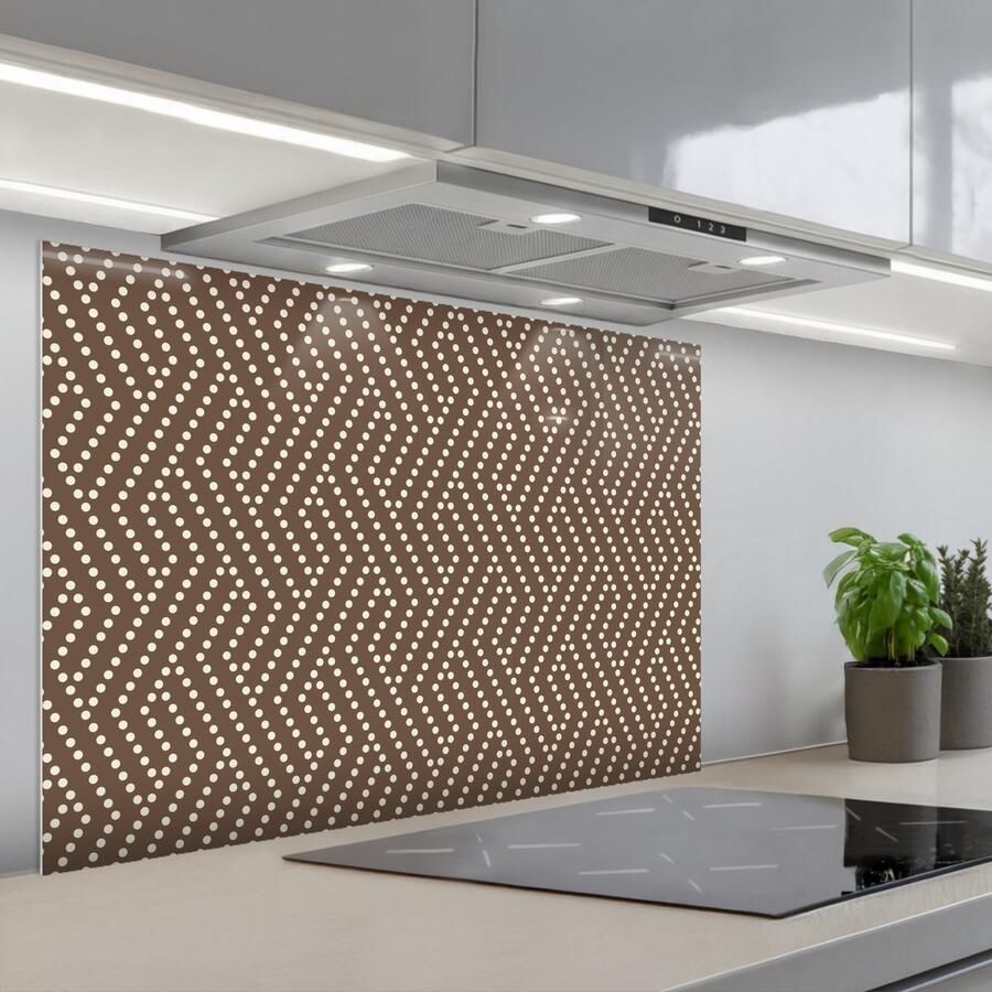 KitchenYeah Spatscherm 90x60 cm Zelfklevende achterwand Stippen Bruin Beige Patroon Keuken muurbeschermer Spatwand fornuis