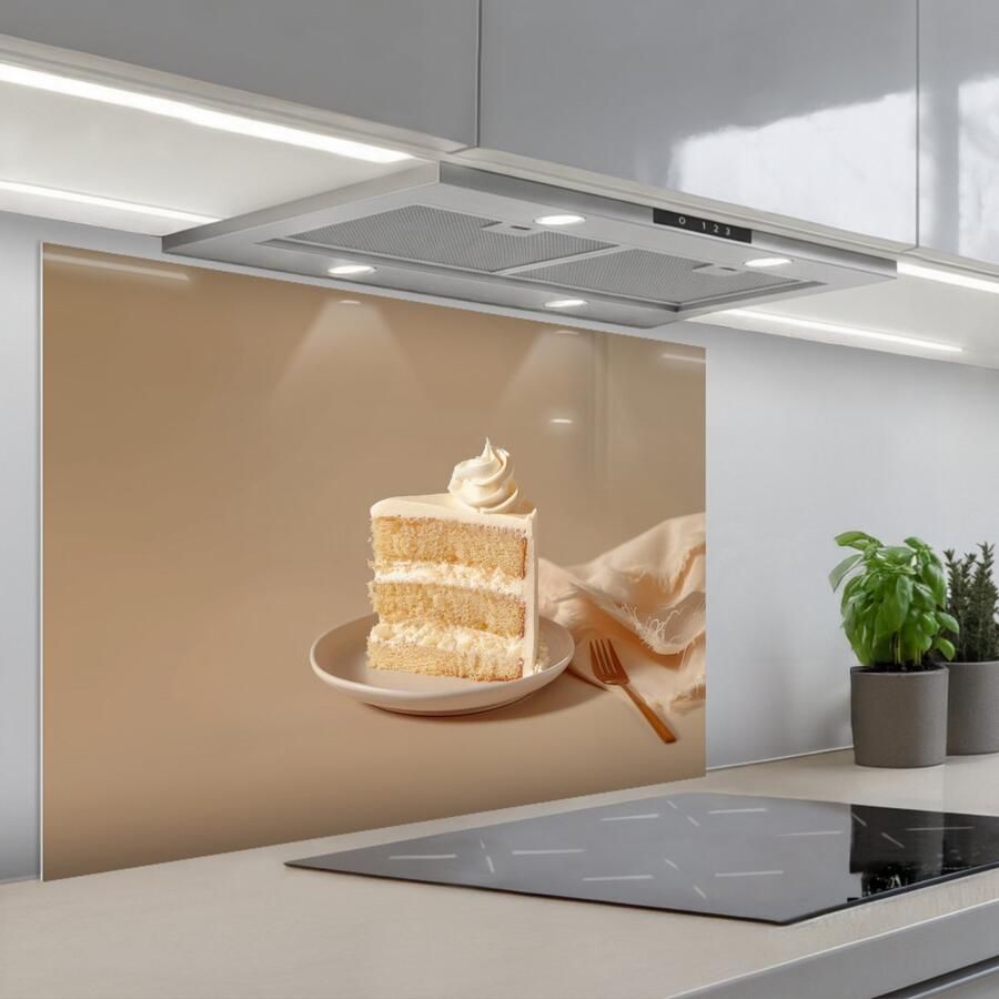 KitchenYeah Spatscherm 80x55 cm Zelfklevende achterwand Vanilletaart Cake Romig Keuken muurbeschermer Spatwand fornuis