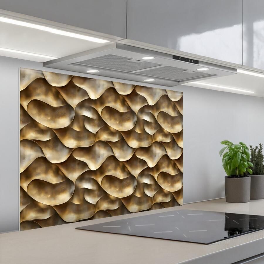 KitchenYeah Spatscherm 80x60 cm Zelfklevende achterwand Abstract Antiek Goud Keuken muurbeschermer Spatwand fornuis