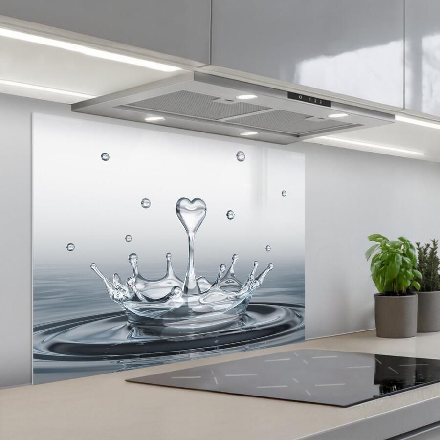 KitchenYeah Spatscherm 80x60 cm Zelfklevende achterwand Abstract Modern Water Hart Keuken muurbeschermer Spatwand fornuis