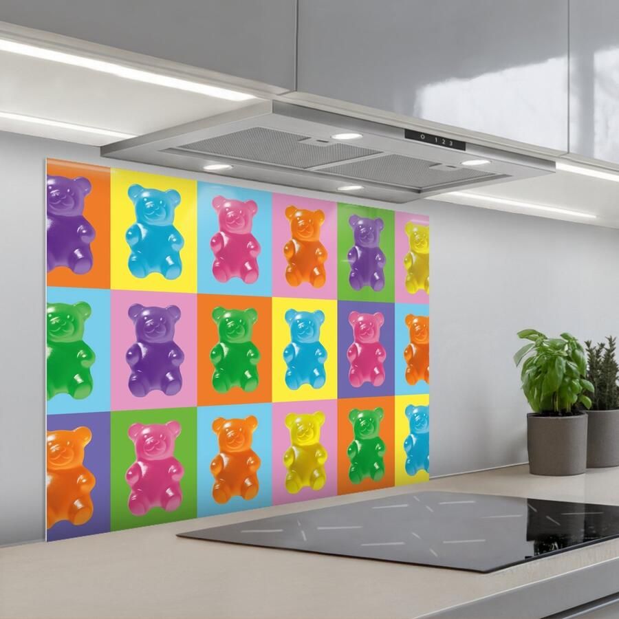 KitchenYeah Spatscherm 80x60 cm Zelfklevende achterwand Art- Snoep Kleurrijk Keuken muurbeschermer Spatwand fornuis - Foto 1