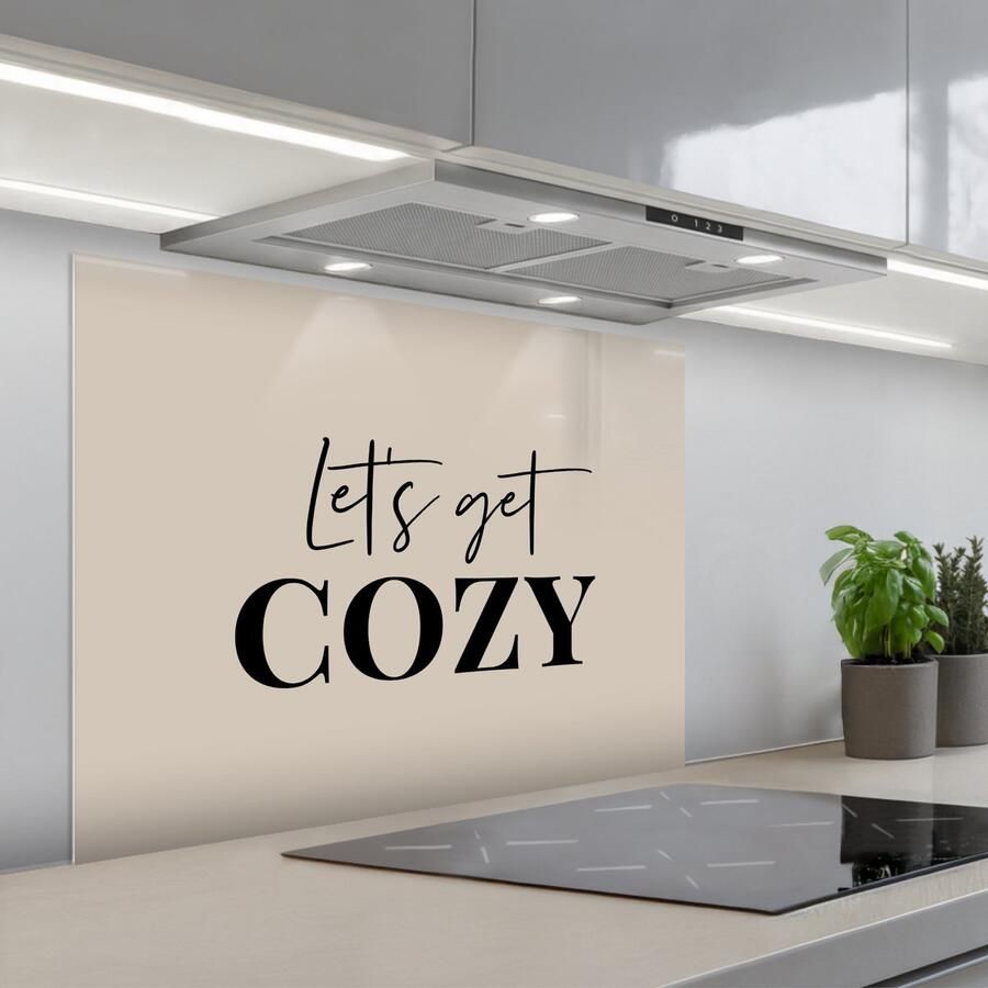 KitchenYeah Spatscherm 80x60 cm Zelfklevende achterwand Beige Winter Quote Cozy Keuken muurbeschermer Spatwand fornuis