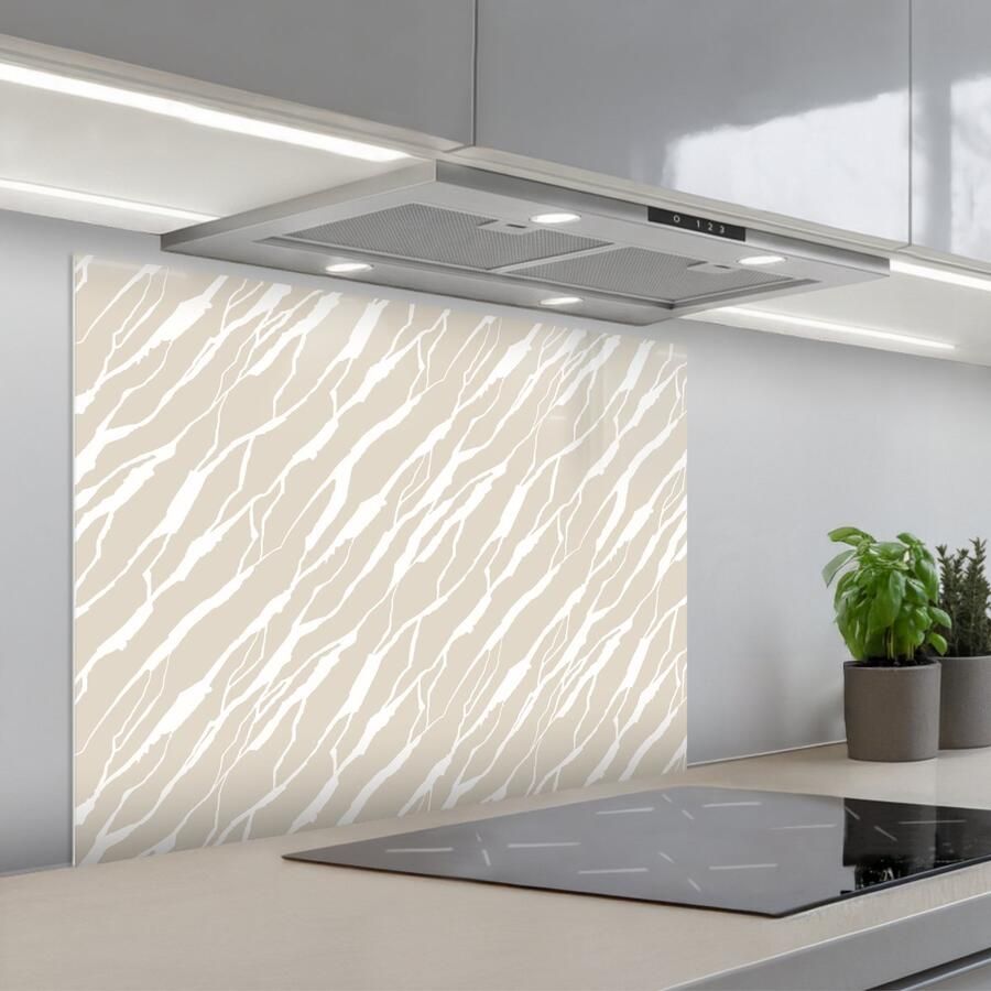 KitchenYeah Spatscherm 80x60 cm Zelfklevende achterwand Beige Wit Patroon Structuur Keuken muurbeschermer Spatwand fornuis