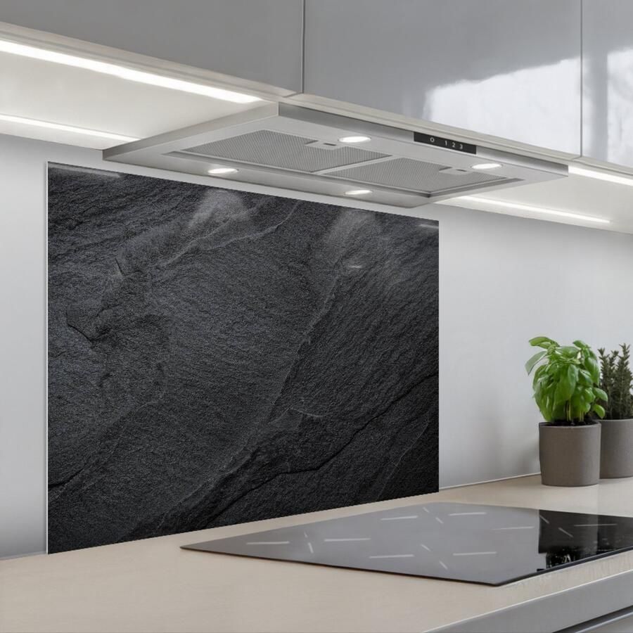 KitchenYeah Spatscherm 80x60 cm Zelfklevende achterwand Beton Zwart Industrieel Keuken muurbeschermer Spatwand fornuis