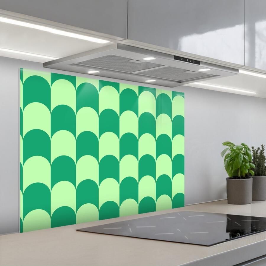 KitchenYeah Spatscherm 80x60 cm Zelfklevende achterwand Bogen Groen Gestapeld Keuken muurbeschermer Spatwand fornuis