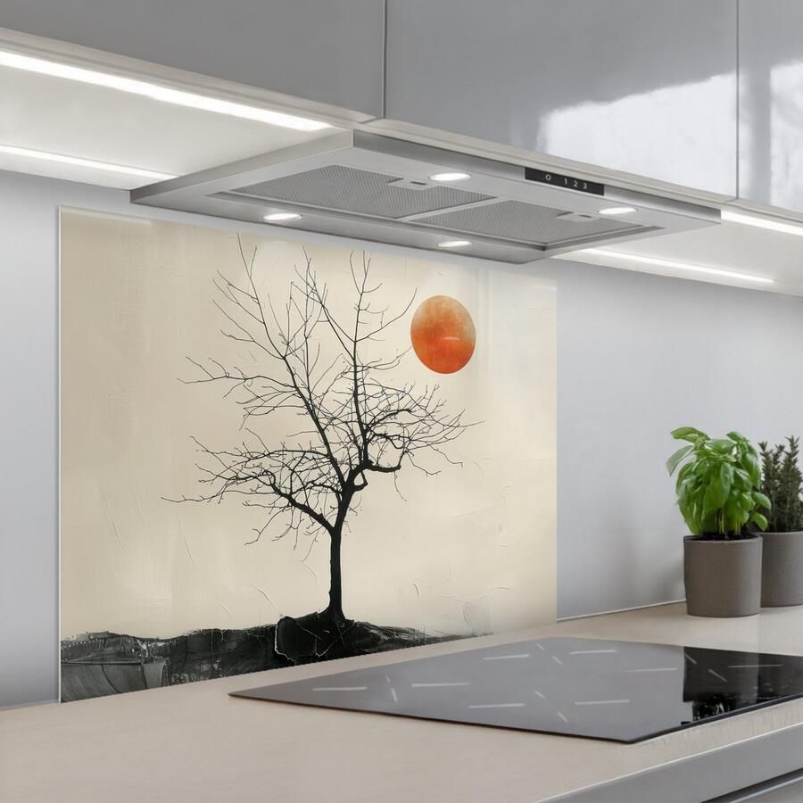 KitchenYeah Spatscherm 80x60 cm Zelfklevende achterwand Boom Zon Modern Landschap Keuken muurbeschermer Spatwand fornuis