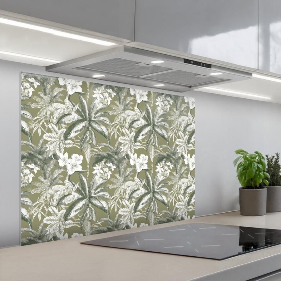 KitchenYeah Spatscherm 80x60 cm Zelfklevende achterwand Botanisch Bloemen Groen Keuken muurbeschermer Spatwand fornuis