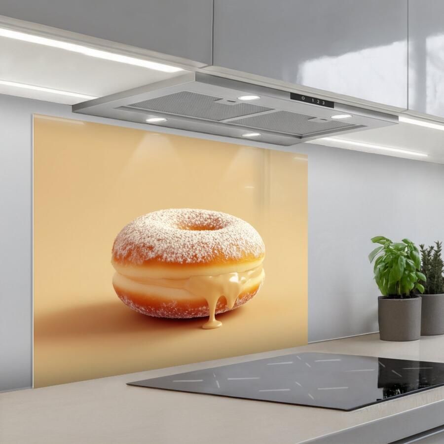 KitchenYeah Spatscherm 80x60 cm Zelfklevende achterwand Donut Romig Poedersuiker Beige Keuken muurbeschermer Spatwand fornuis - Foto 1