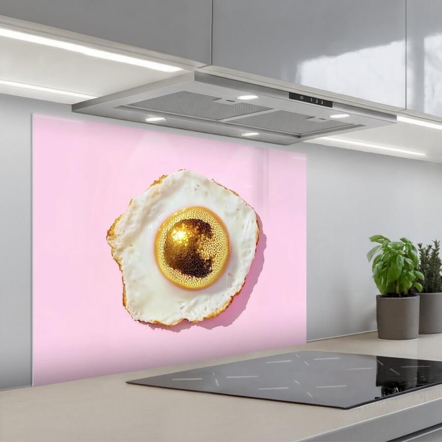 KitchenYeah Spatscherm 80x60 cm Zelfklevende achterwand Ei Disco Ontbijt Glitter Keuken muurbeschermer Spatwand fornuis