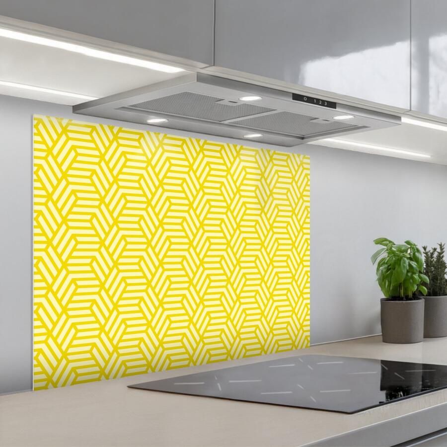 KitchenYeah Spatscherm 80x60 cm Zelfklevende achterwand Geel Patroon Geometrisch Keuken muurbeschermer Spatwand fornuis