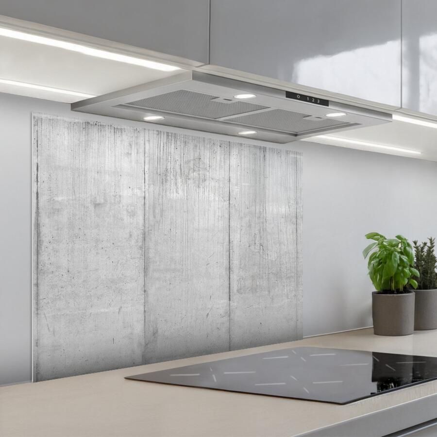KitchenYeah Spatscherm 80x60 cm Zelfklevende achterwand Grijs Betonlook Industrieel Keuken muurbeschermer Spatwand fornuis