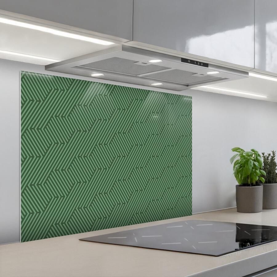 KitchenYeah Spatscherm 80x60 cm Zelfklevende achterwand Groen Strepen Patroon Keuken muurbeschermer Spatwand fornuis
