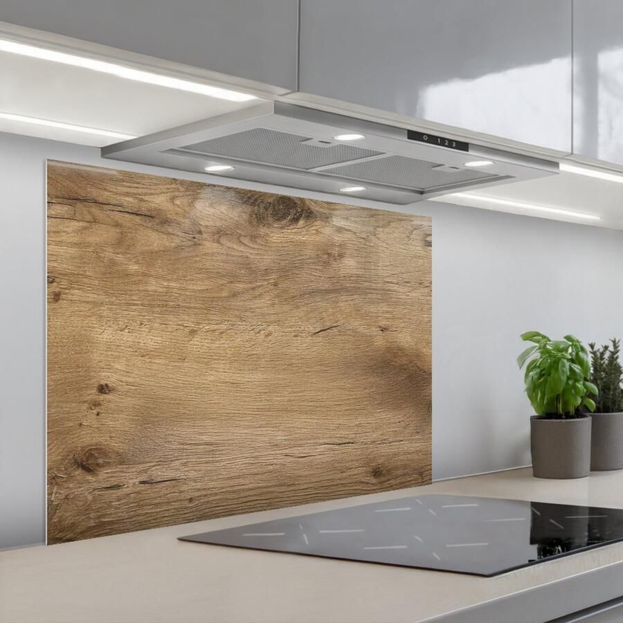 KitchenYeah Spatscherm 80x60 cm Zelfklevende achterwand Hout Bruin Houtlook Keuken muurbeschermer Spatwand fornuis