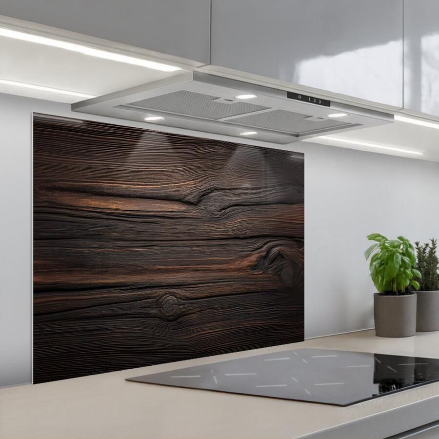KitchenYeah Spatscherm 80x60 cm Zelfklevende achterwand Hout Grillige nerven Keuken muurbeschermer Spatwand fornuis