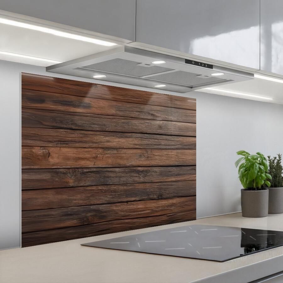 KitchenYeah Spatscherm 80x60 cm Zelfklevende achterwand Houten plankpatroon Warmte Natuurlijk Keuken muurbeschermer Spatwand fornuis