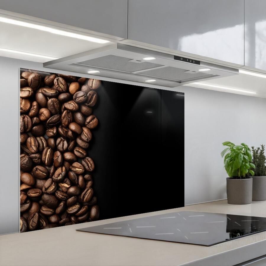 KitchenYeah Spatscherm 80x60 cm Zelfklevende achterwand Koffiebonen Zwart Eenvoudig Keuken muurbeschermer Spatwand fornuis