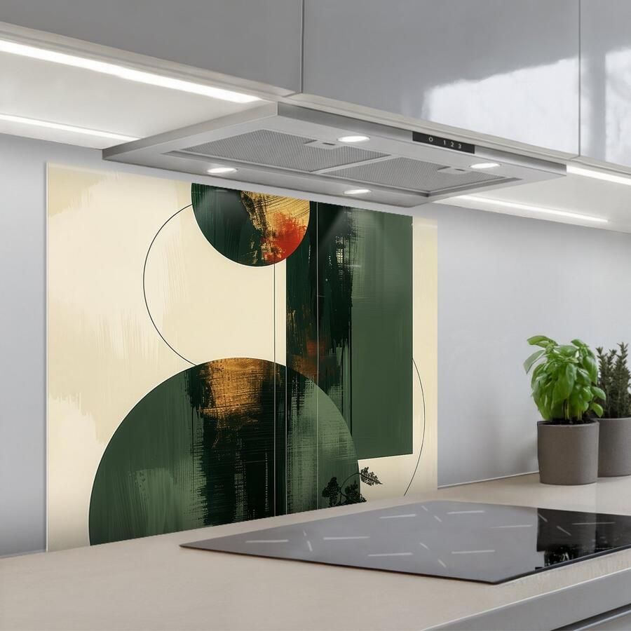 KitchenYeah Spatscherm 80x60 cm Zelfklevende achterwand Kunst Cirkels Modern Abstract Keuken muurbeschermer Spatwand fornuis