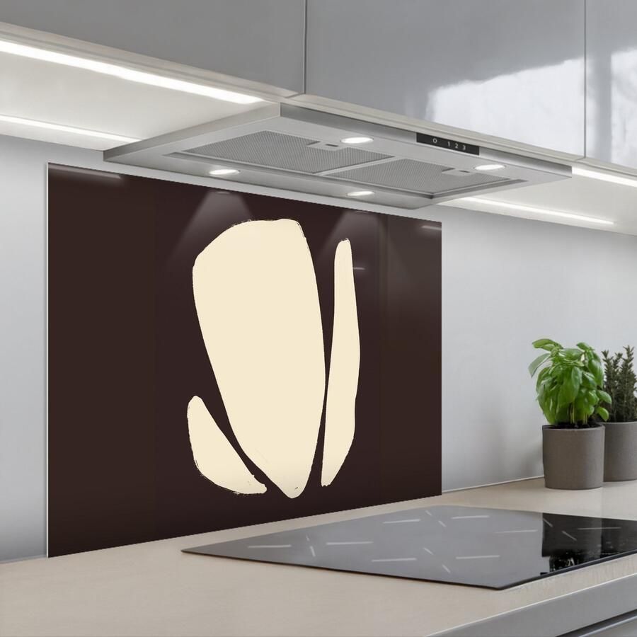 KitchenYeah Spatscherm 90x70 cm Zelfklevende achterwand Kunst Modern Bruin Abstract Keuken muurbeschermer Spatwand fornuis