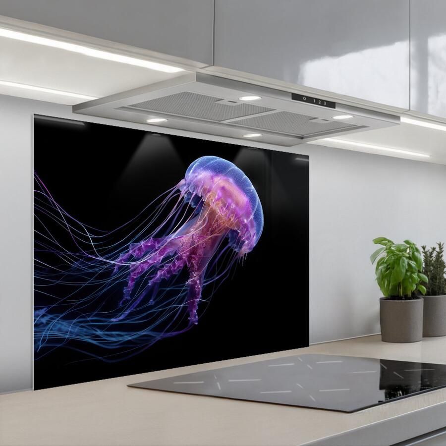 KitchenYeah Spatscherm 80x60 cm Zelfklevende achterwand Kwal Doorzichtig Roze Tentakels Keuken muurbeschermer Spatwand fornuis