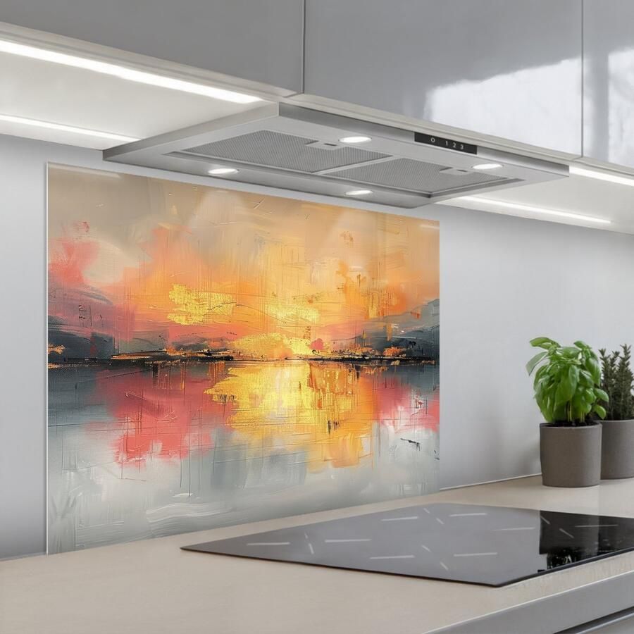 KitchenYeah Spatscherm 80x60 cm Zelfklevende achterwand Modern Abstract Goud Roze Keuken muurbeschermer Spatwand fornuis