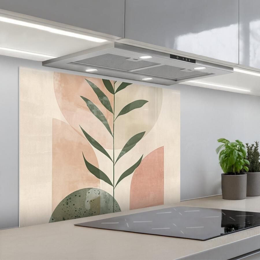 KitchenYeah Spatscherm 80x60 cm Zelfklevende achterwand Modern Roze Groen Natuur Aesthetic Keuken muurbeschermer Spatwand fornuis