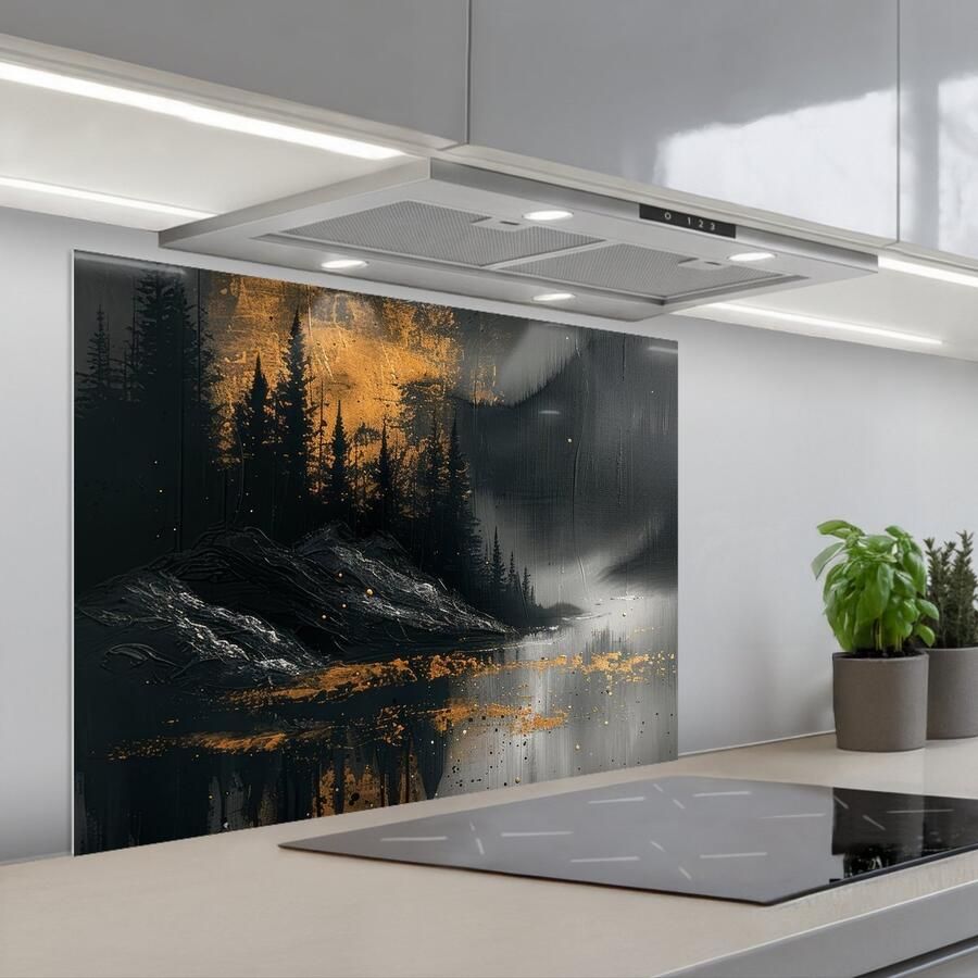 KitchenYeah Spatscherm 80x60 cm Zelfklevende achterwand Natuur Abstract Landschap Modern Keuken muurbeschermer Spatwand fornuis