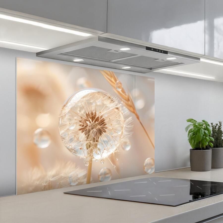 KitchenYeah Spatscherm 80x60 cm Zelfklevende achterwand Paardenbloem Water Natuur Stilleven Modern Keuken muurbeschermer Spatwand fornuis