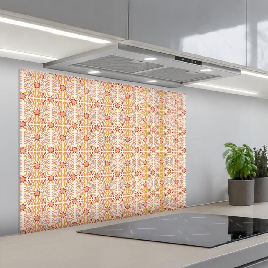 KitchenYeah Spatscherm 80x60 cm Zelfklevende achterwand Patroon Retro Kleur Keuken muurbeschermer Spatwand fornuis