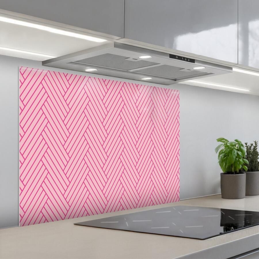 KitchenYeah Spatscherm 80x60 cm Zelfklevende achterwand Roze Patroon Lijnen Keuken muurbeschermer Spatwand fornuis
