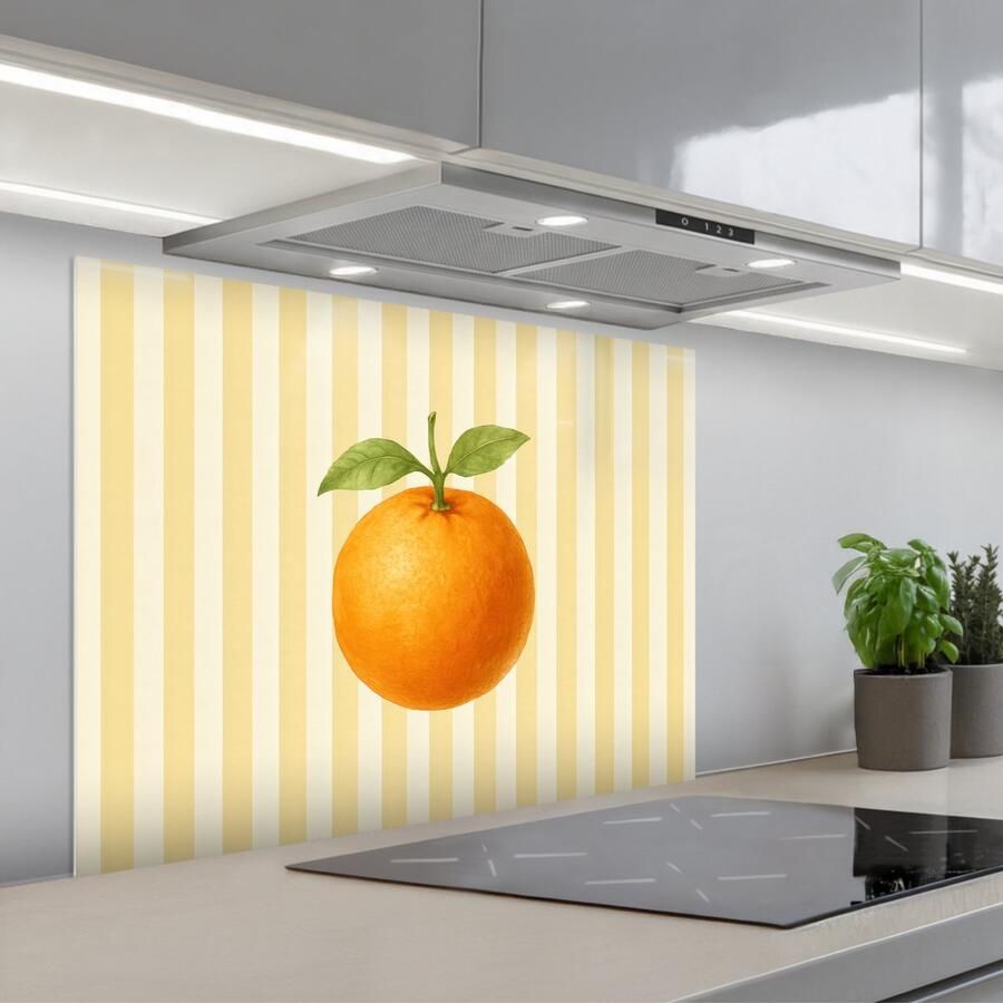 KitchenYeah Spatscherm 80x60 cm Zelfklevende achterwand Sinaasappel Strepen Oranje Zomers Keuken muurbeschermer Spatwand fornuis