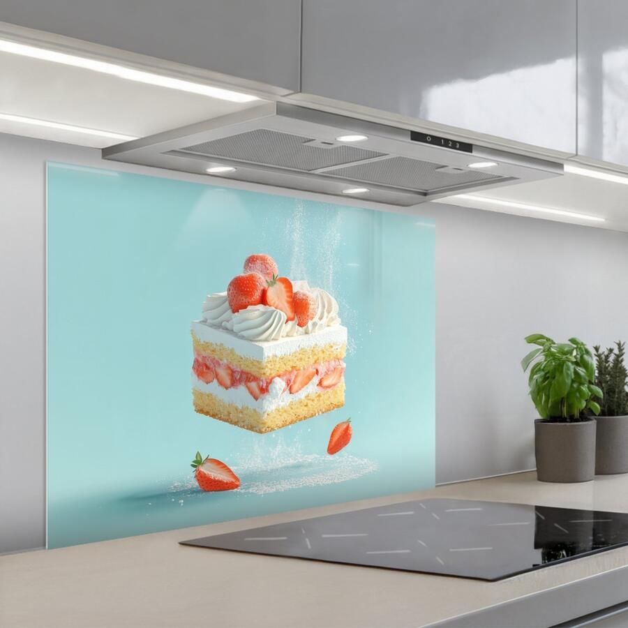 KitchenYeah Spatscherm 80x60 cm Zelfklevende achterwand Slagroom Taart Blauw Eten Keuken muurbeschermer Spatwand fornuis - Foto 1
