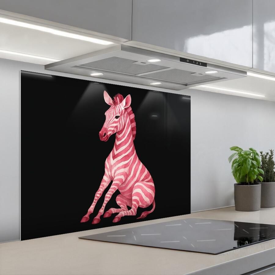 KitchenYeah Spatscherm 80x60 cm Zelfklevende achterwand Zebra Roze Gestreept Keuken muurbeschermer Spatwand fornuis