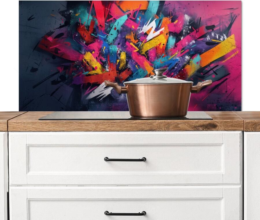KitchenYeah Spatscherm keuken 100x50 cm Kookplaat achterwand Abstract Explosie Neonkleuren Muurbeschermer Spatwand fornuis Hoogwaardig aluminium
