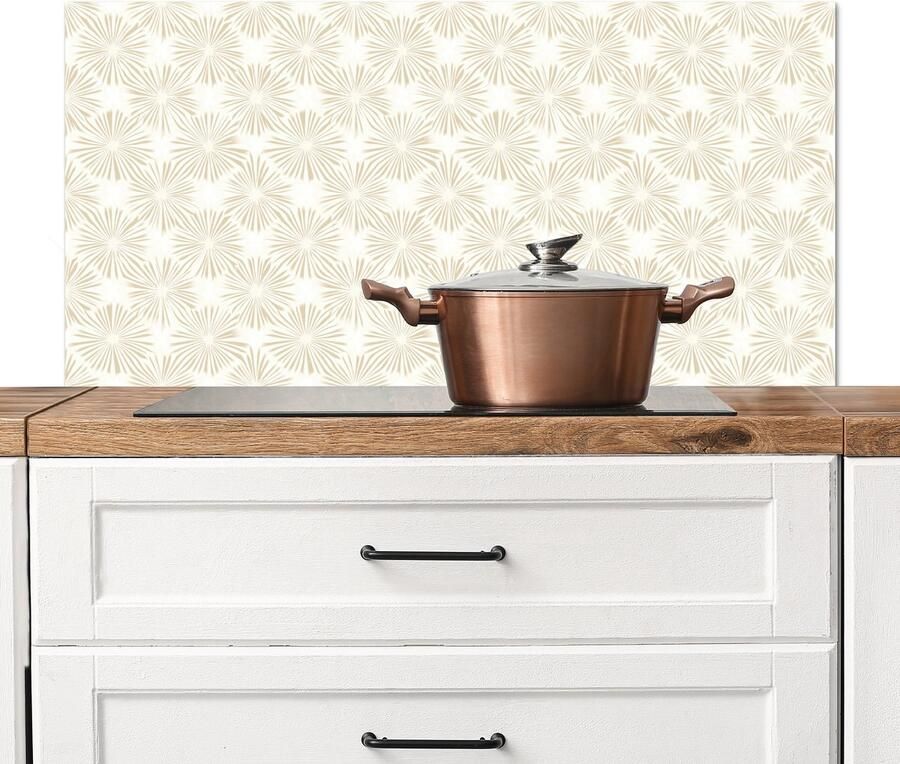 KitchenYeah Spatscherm keuken 100x50 cm Kookplaat achterwand Abstract Motief Beige Muurbeschermer Spatwand fornuis Hoogwaardig aluminium