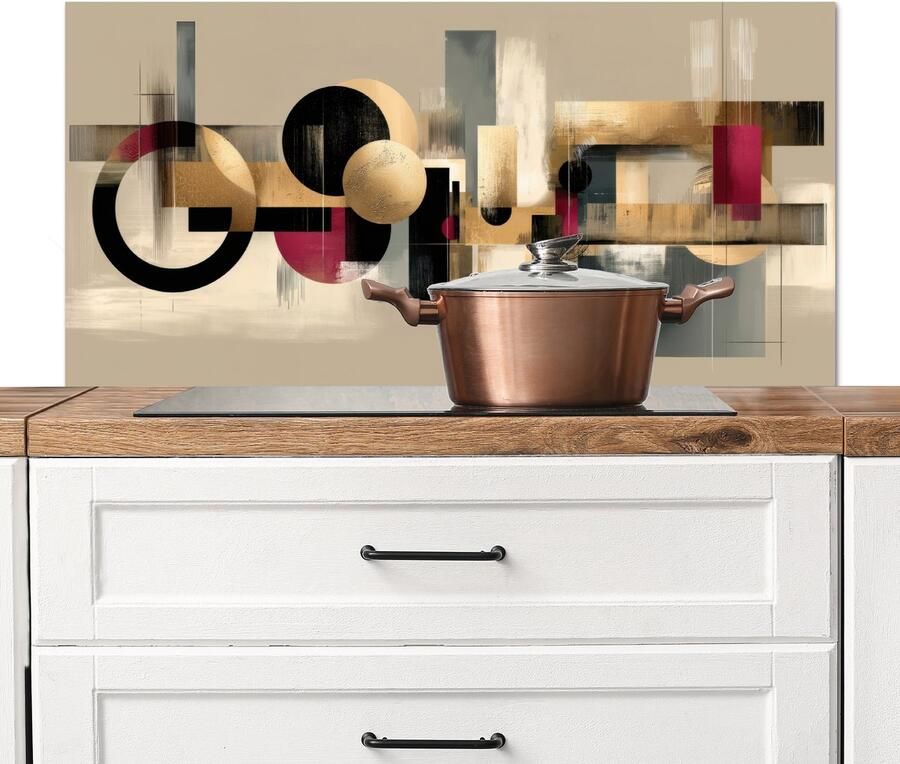 KitchenYeah Spatscherm keuken 100x50 cm Kookplaat achterwand Abstract Vormen Beige Texturen Muurbeschermer Spatwand fornuis Hoogwaardig aluminium