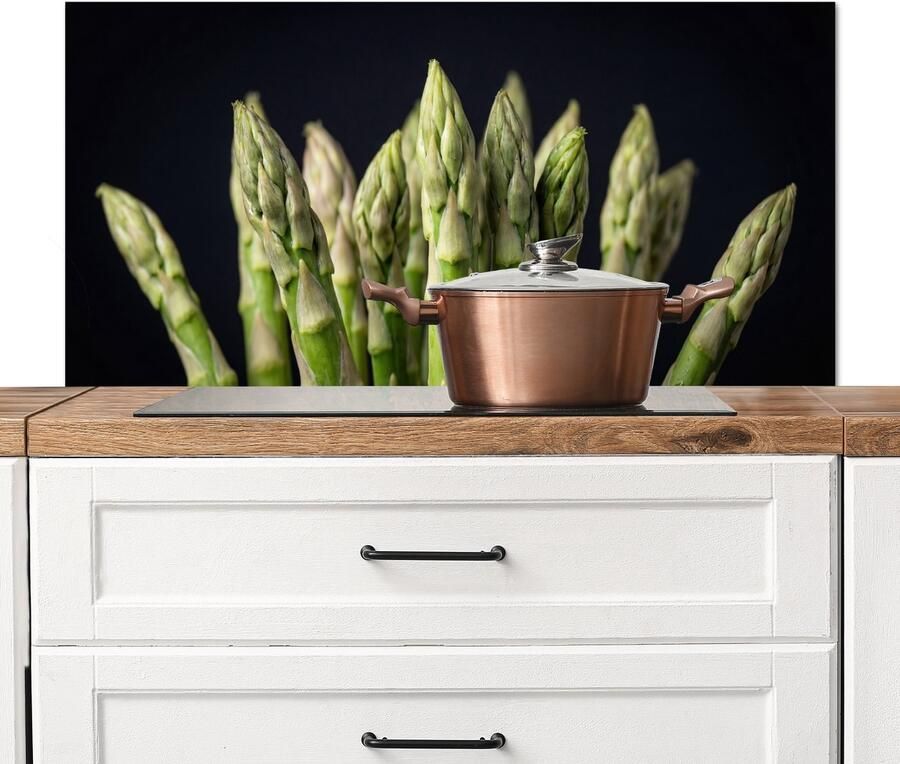 KitchenYeah Spatscherm keuken 100x50 cm Kookplaat achterwand Asperges Groen Zwart Muurbeschermer Spatwand fornuis Hoogwaardig aluminium - Foto 2