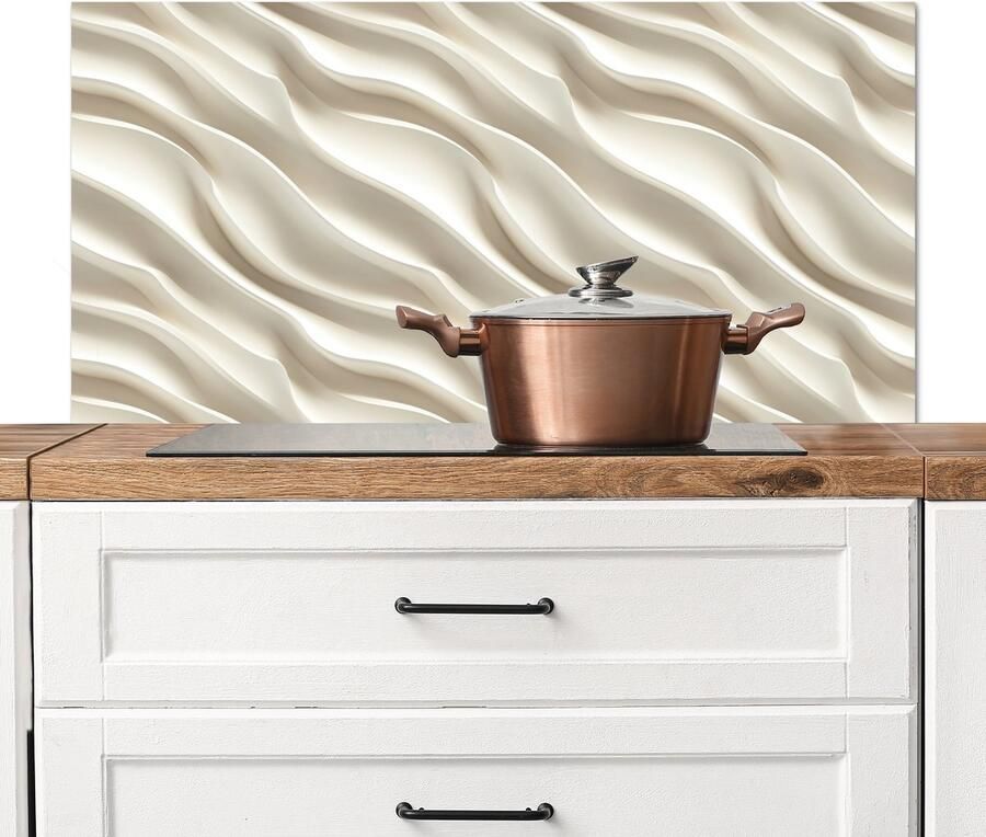 KitchenYeah Spatscherm keuken 100x50 cm Kookplaat achterwand Diagonaal Golven Crème Muurbeschermer Spatwand fornuis Hoogwaardig aluminium