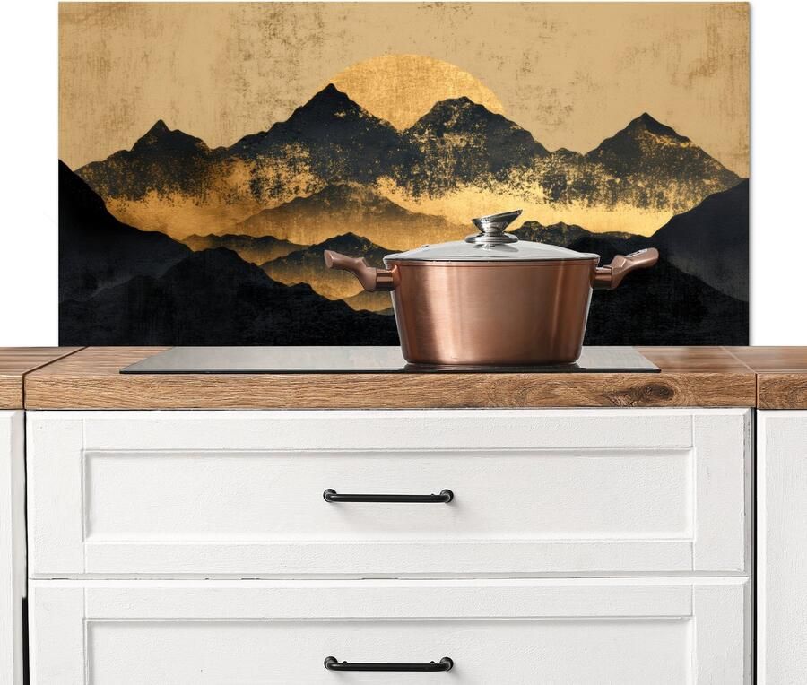 KitchenYeah Spatscherm keuken 100x50 cm Kookplaat achterwand Gouden Bergen bij Maanlicht Muurbeschermer Spatwand fornuis Hoogwaardig aluminium