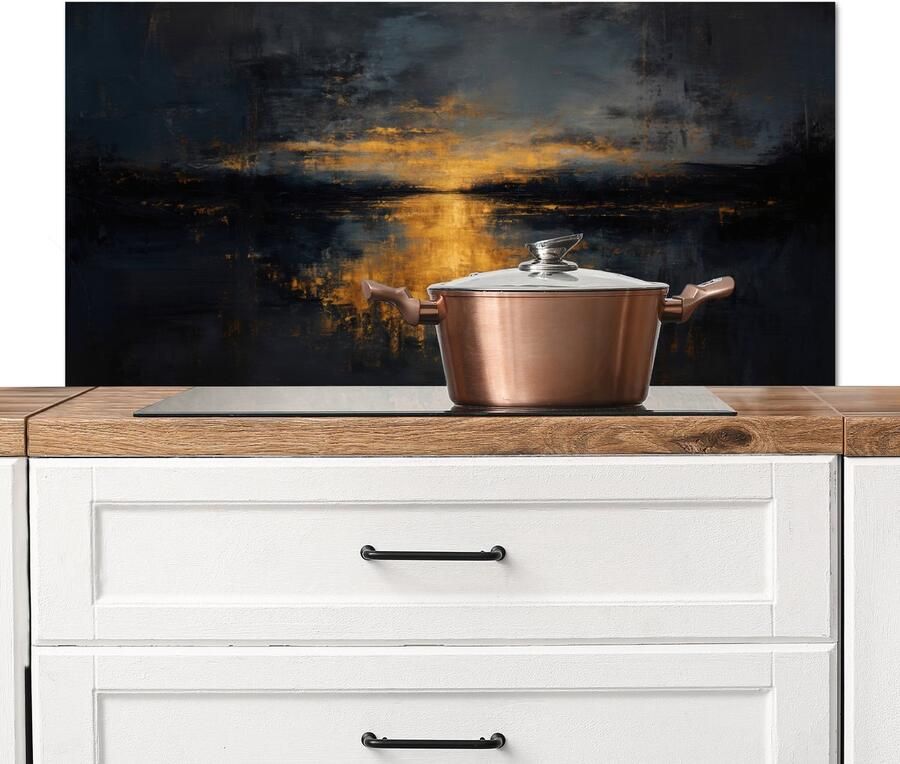 KitchenYeah Spatscherm keuken 100x50 cm Kookplaat achterwand Gouden Reflectie op Water Muurbeschermer Spatwand fornuis Hoogwaardig aluminium