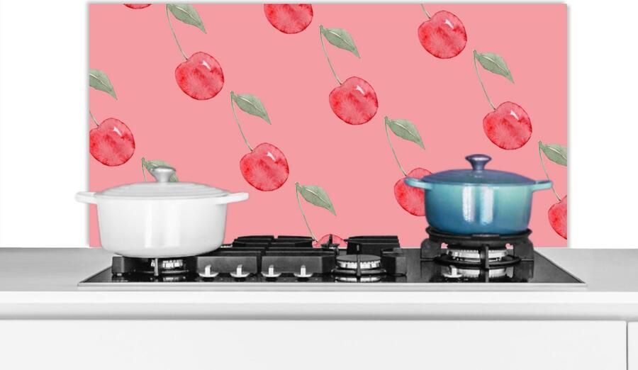 KitchenYeah Spatscherm keuken 100x50 cm Kookplaat achterwand Kers Roze Waterverf Muurbeschermer Spatwand fornuis Hoogwaardig aluminium