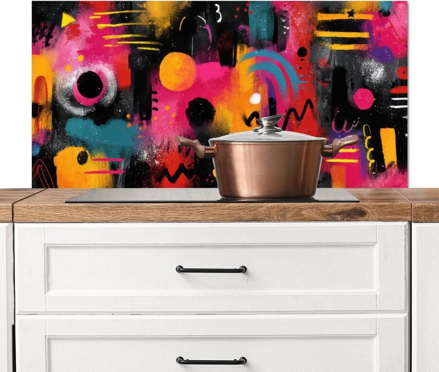 KitchenYeah Spatscherm keuken 100x50 cm Kookplaat achterwand Kleurvlakken Vormen Kleurrijk Abstract Muurbeschermer Spatwand fornuis Hoogwaardig aluminium