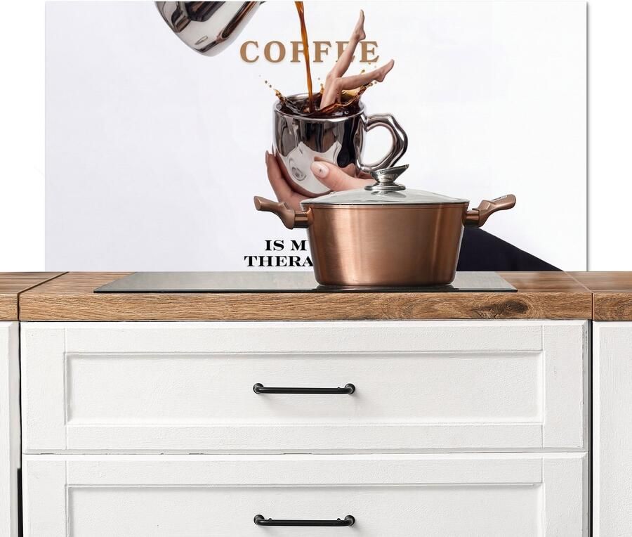KitchenYeah Spatscherm keuken 100x50 cm Kookplaat achterwand Koffie Mok Kan Therapie Muurbeschermer Spatwand fornuis Hoogwaardig aluminium